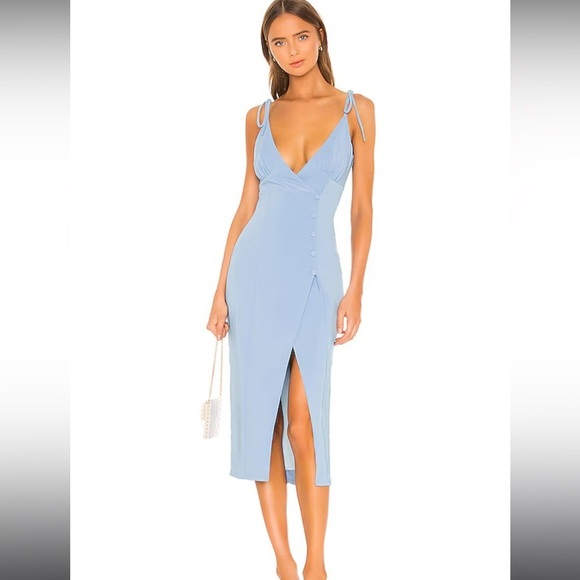 Revolve Camila Coelho 'Aaliyah' Blue Crepe Midi Dress Size M - Picture 1 of 12